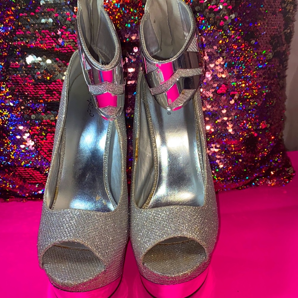 Silver Glitter Platform Heels